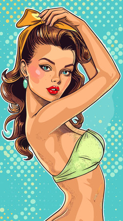 beautiful attractive woman, vector illustration in pin-up styleのイラスト素材