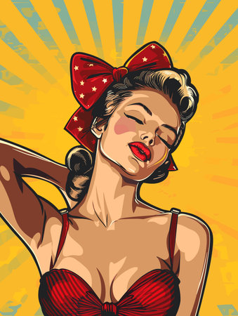 beautiful woman in retro cartoon comics style, pop art style, pin-up style, graphic vector illustrationのイラスト素材