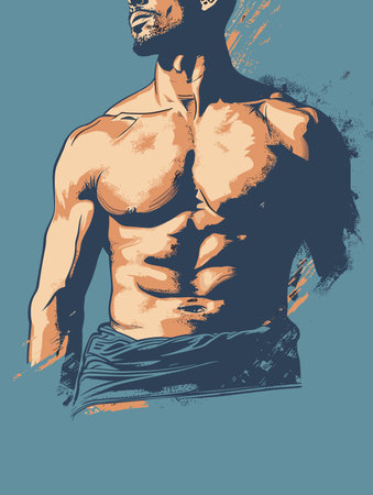 Handsome Strong Sportsman - Vector Illustration in Grunge Abstract Styleのイラスト素材