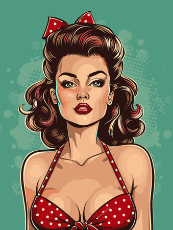 beautiful attractive woman, vector illustration in pin-up styleのイラスト素材