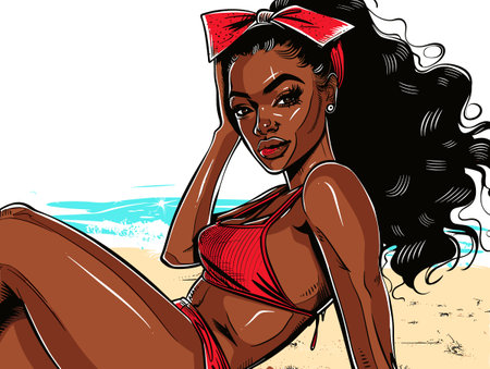 beautiful woman, retro style pop art pin up, flat vector illustrationのイラスト素材