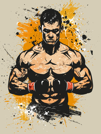 Handsome Strong Sportsman - Vector Illustration in Grunge Abstract Styleのイラスト素材