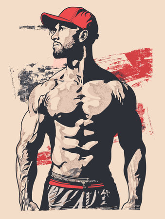 Handsome Strong Sportsman - Vector Illustration in Grunge Abstract Styleのイラスト素材