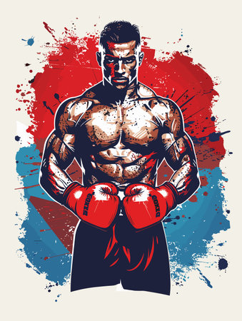 Handsome Strong Sportsman - Vector Illustration in Grunge Abstract Styleのイラスト素材