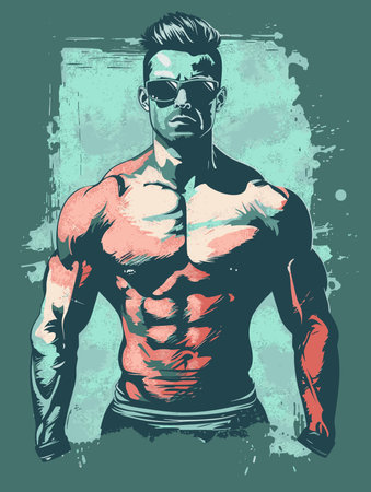 Handsome Strong Sportsman - Vector Illustration in Grunge Abstract Styleのイラスト素材