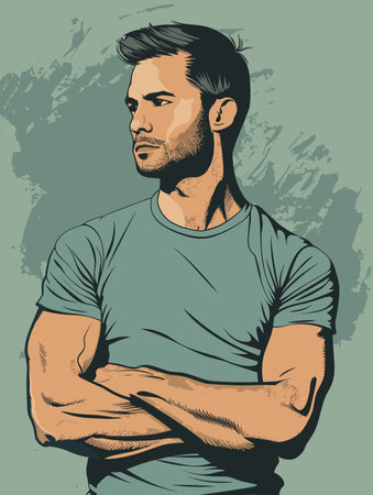 Handsome Strong Sportsman - Vector Illustration in Grunge Abstract Styleのイラスト素材