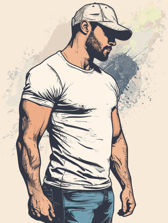 Handsome Strong Sportsman - Vector Illustration in Grunge Abstract Styleのイラスト素材