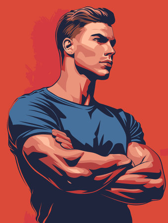 Handsome Strong Sportsman - Vector Illustration in Grunge Abstract Styleのイラスト素材
