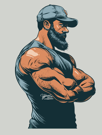 Handsome Strong Sportsman - Vector Illustration in Grunge Abstract Styleのイラスト素材