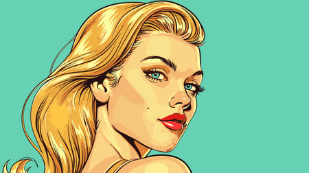 Pin Up Pop Art Portrait Attractive Blonde Woman Vector Illustrationのイラスト素材