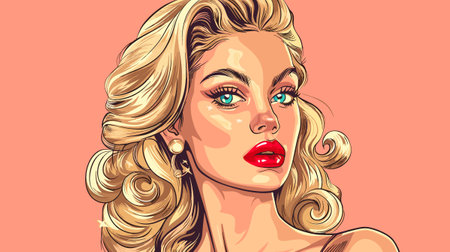 Pin Up Pop Art Portrait Attractive Blonde Woman Vector Illustrationのイラスト素材