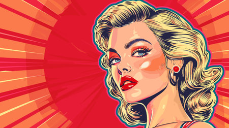 Pin Up Pop Art Portrait Attractive Blonde Woman Vector Illustrationのイラスト素材