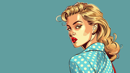 Beautiful blonde woman vector illustration in retro style pin up pop artのイラスト素材