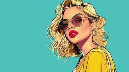 Beautiful blonde woman vector illustration in retro style pin up pop art