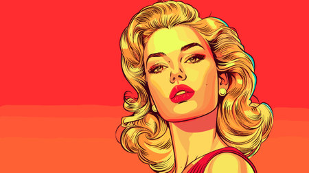 Pin Up Pop Art Portrait Attractive Blonde Woman Vector Illustrationのイラスト素材