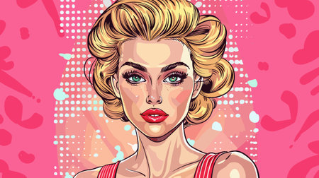 Pin Up Pop Art Portrait Attractive Blonde Woman Vector Illustrationのイラスト素材