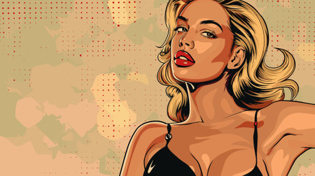 Beautiful blonde woman vector illustration in retro style pin up pop artのイラスト素材