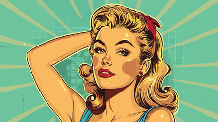 Pin Up Pop Art Portrait Attractive Blonde Woman Vector Illustration