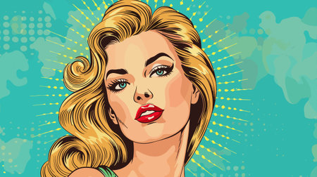 Pin Up Pop Art Portrait Attractive Blonde Woman Vector Illustrationのイラスト素材
