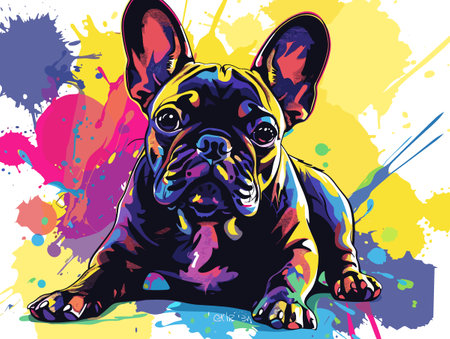 French bulldog on colorful background with splashes. Vector illustration.のイラスト素材