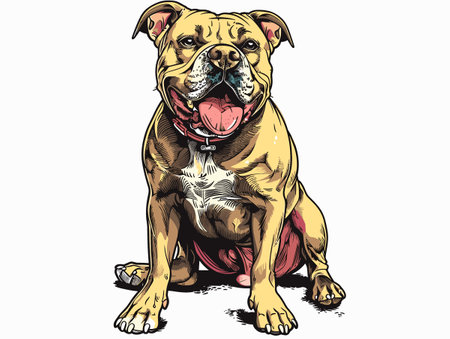Bulldog sitting and looking at camera. Vector hand drawn illustration.のイラスト素材