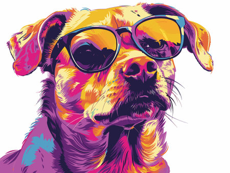 Dog in sunglasses. Vector illustration of a dog's head with glassesのイラスト素材