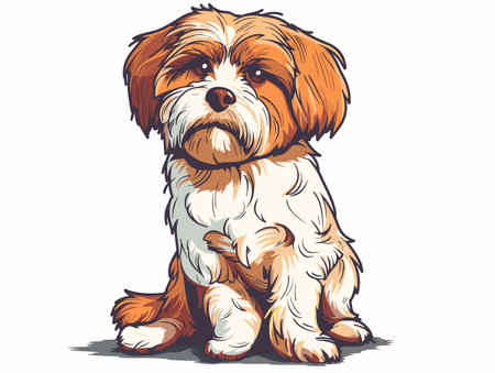 Shih tzu dog sitting on white background. Vector illustration.のイラスト素材