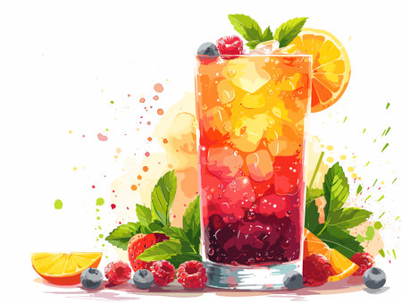 Refreshing summer drink with berries and mint. Vector illustration.のイラスト素材