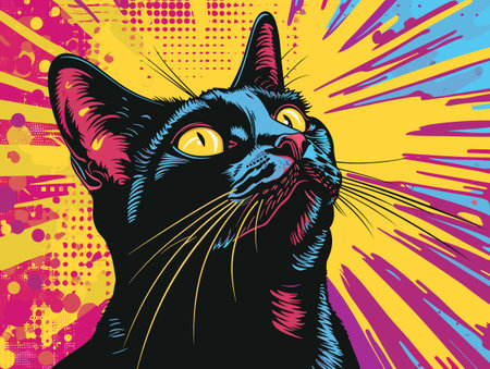 Black Cat Pop Art Vector Flat Illustrationのイラスト素材