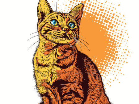 Ginger Cat On Background Of Paint Splashes Vector Flat Illustrationのイラスト素材