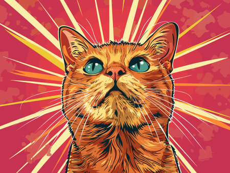 Funny portrait of a half-haired cat on a colored background in popo art style vector illustration