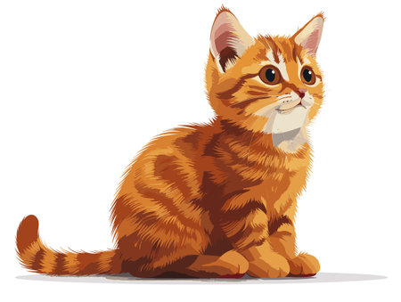 Red Striped Kitten Looking Up On White Background Vector Illustrationのイラスト素材