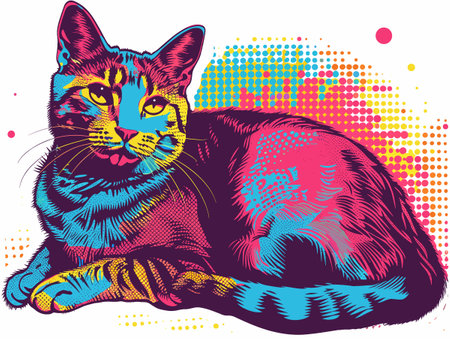 Funny portrait of a half-haired cat on a colored background in popo art style vector illustrationのイラスト素材