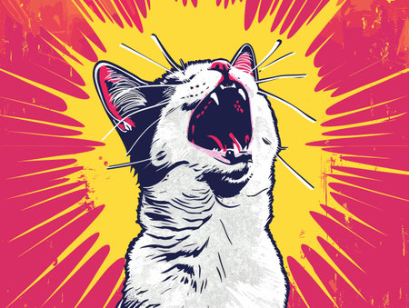 White Cat Screaming Meow - Emotional Vector Illustration