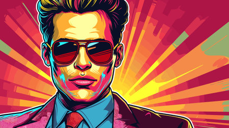 businessman in a jacket and red tie wearing sunglasses in pop art style vector flat illustrationのイラスト素材