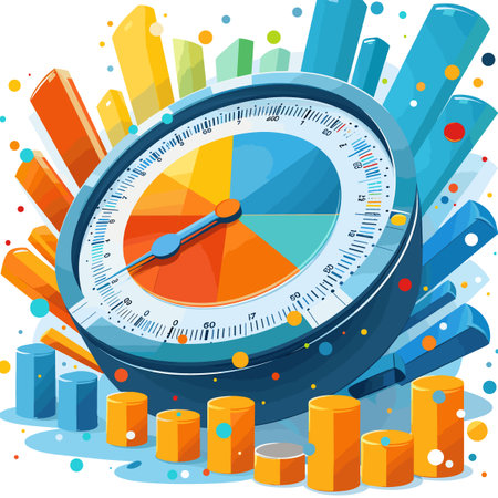 A colorful clock with a rainbow and a bunch of numbers on it. The clock is showing the time as 3:00のイラスト素材