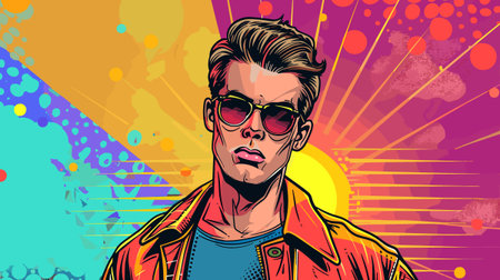 muddy man wearing red jacket on Colored background flat vector illustration