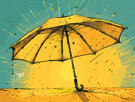 yellow sun umbrella on a blue background summer vector illustrationのイラスト素材
