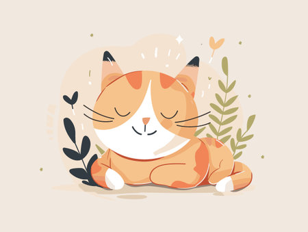 Cute cat cartoon vector illustration. Cute cat sitting and relaxing.のイラスト素材