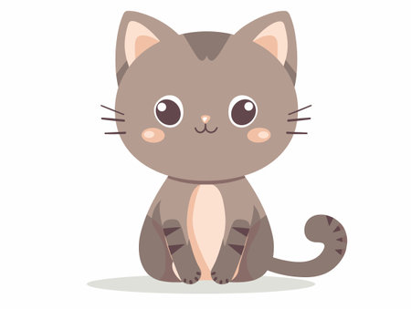 Cute cartoon cat sitting. Vector illustration isolated on white background.のイラスト素材