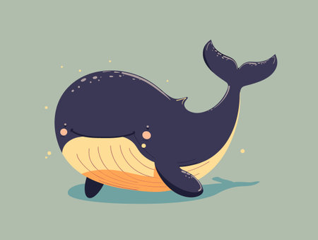 Cute cartoon whale on a green background. Vector illustration in flat style.のイラスト素材