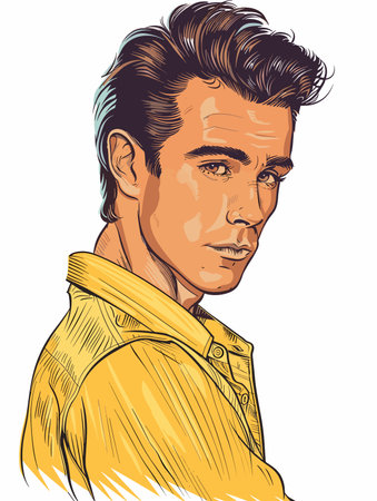 Portrait of a handsome man in a yellow jacket. Vector illustration.のイラスト素材
