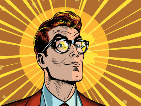 Stock illustration. People in retro style pop art and vintage advertising. Man with glasses.のイラスト素材