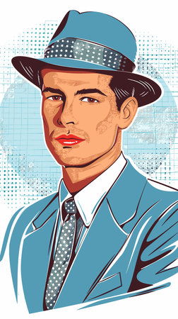 Portrait of a man in a hat and suit. Vector illustration.のイラスト素材
