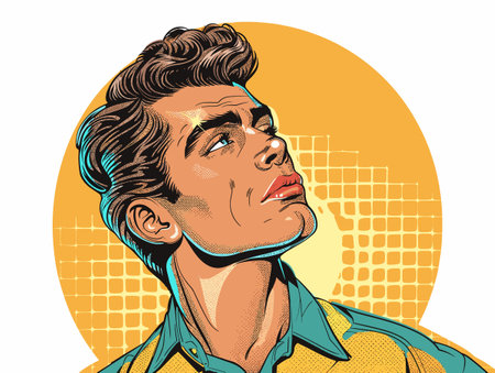 Stock illustration. People in retro style pop art and vintage advertising. Portrait of a man.のイラスト素材