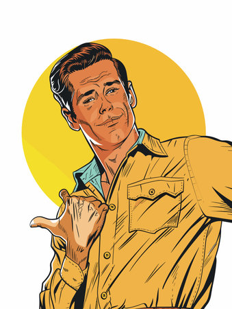 Vector illustration of a man in a yellow jacket showing thumbs up.のイラスト素材