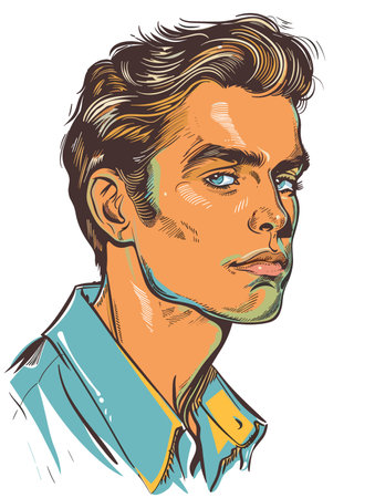 Portrait of a handsome young man. Vector illustration in sketch style.のイラスト素材