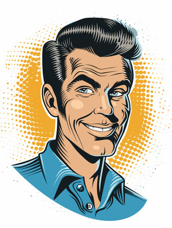 Portrait of a smiling man in retro style. Vector illustration.のイラスト素材