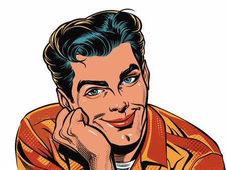Portrait of a handsome man. Pop art retro comic book style vector illustration.のイラスト素材