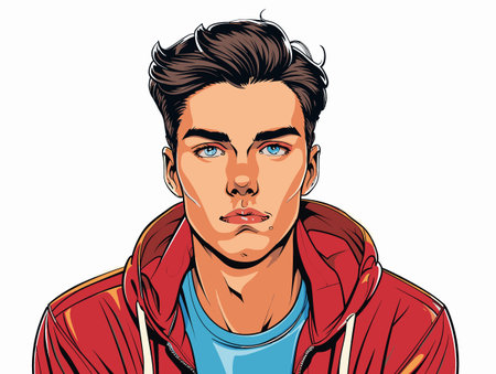 Portrait of a young man in a red jacket. Vector illustration